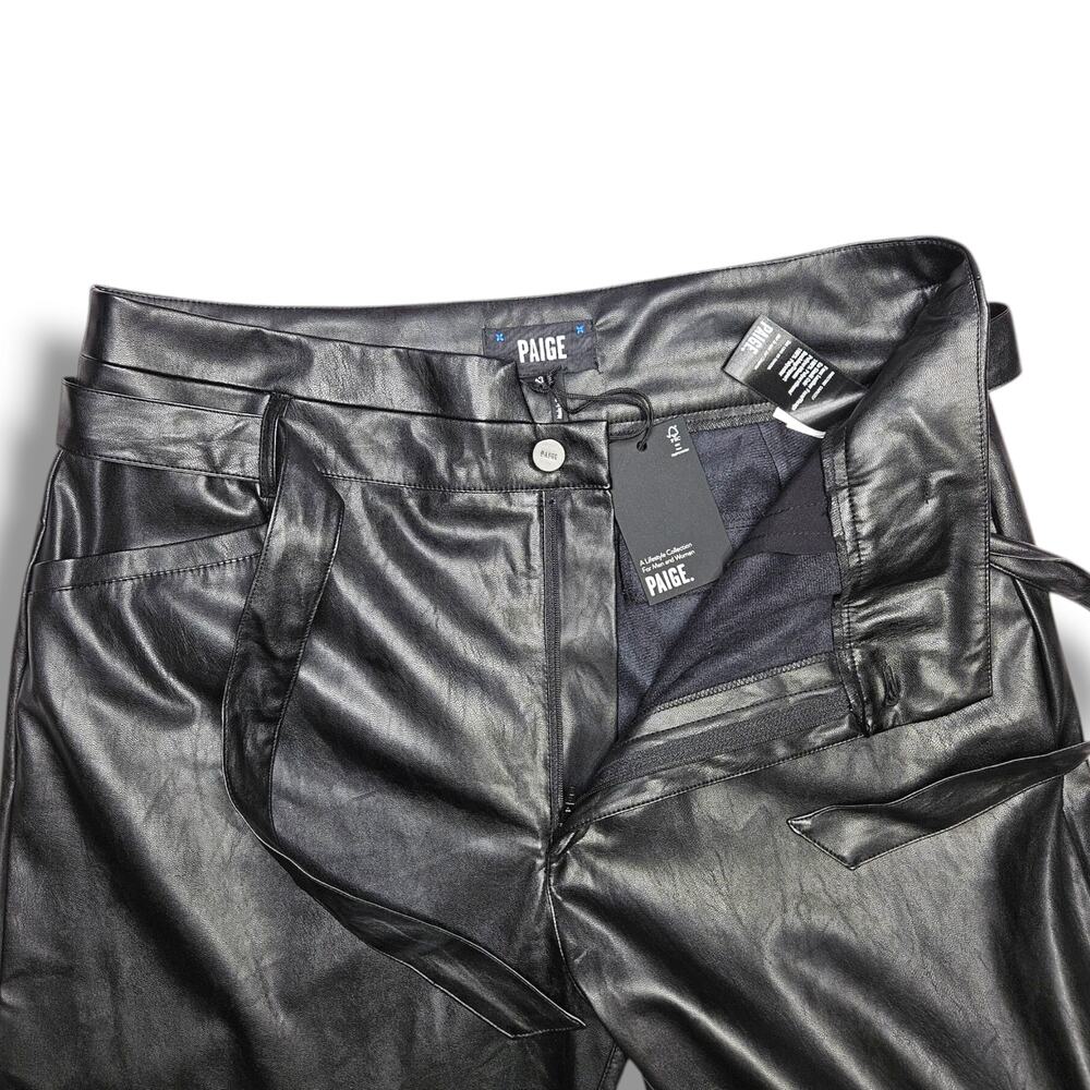 NWT Paige Kina Tie Waist Vegan Leather Ankle‎ Straight Leg Trousers Sz. 12 Black - Picture 5 of 11